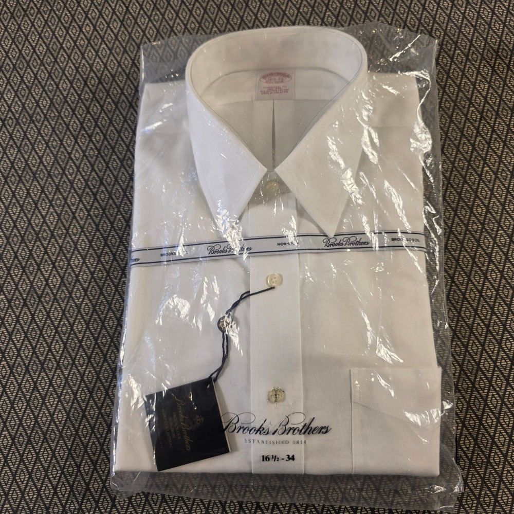 Brooks Brothers Brookscool White Non-Iron Dress Shirt Traditional Fit 16.5 34